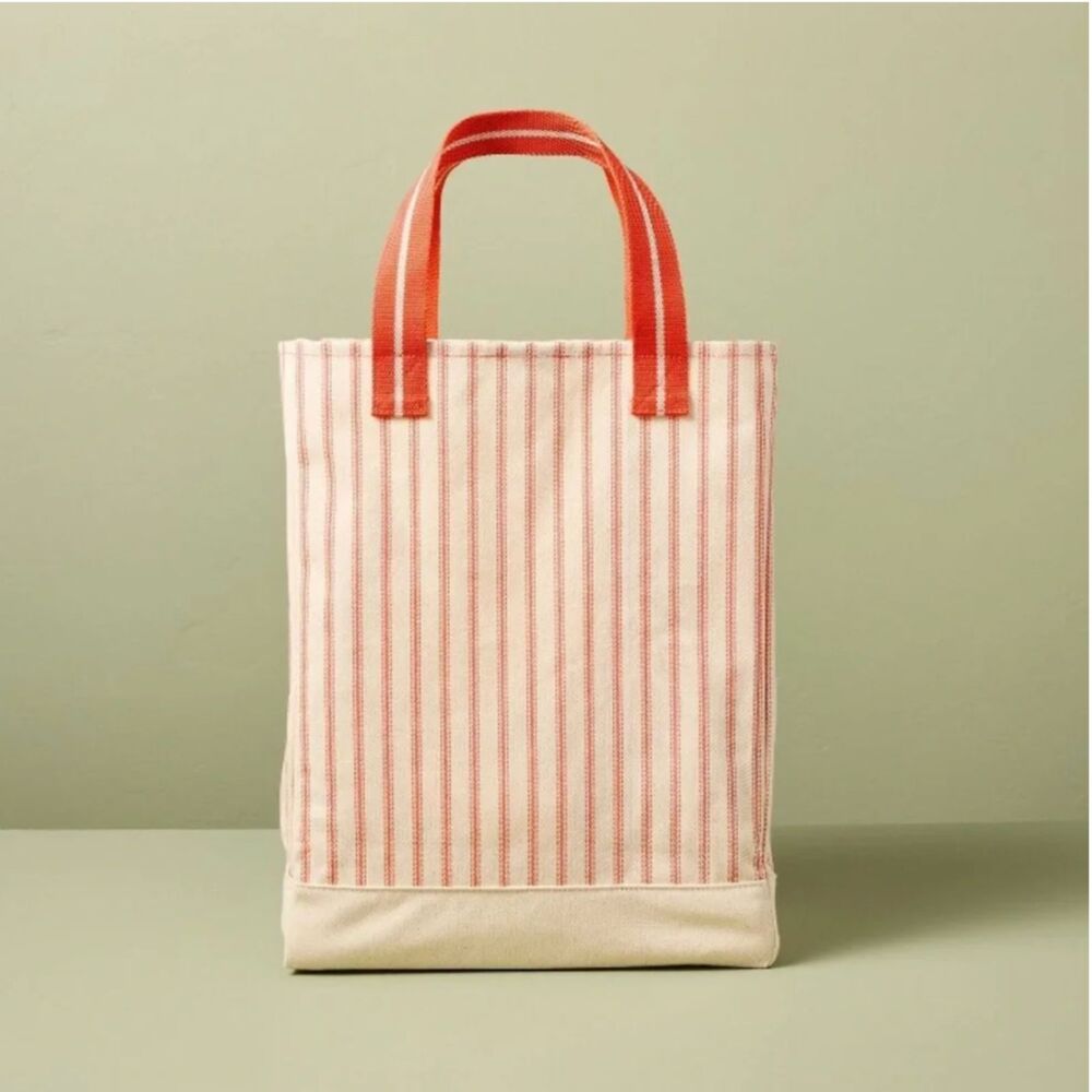 Hearth & Hand with Magnolia Red Stripe Canvas Tote Bag Large Beach Shopper